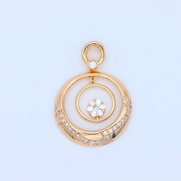 "Rose Gold Circular Pendant with Floating Crystal Flower Design, XPPT1487 - Picture 10 of 12